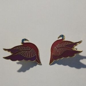 Laurel Burch Pink and Purple Swan  Enamel Stud Earrings